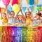 2 Pack Rainbow Wavy Metallic Tinsel Table Skirts – 108x29.5 Inches Foil Fringe Party Table Decorations – Self-Adhesive Rainbow Pride Month, Birthday, Wedding, & Parade Float Supplies